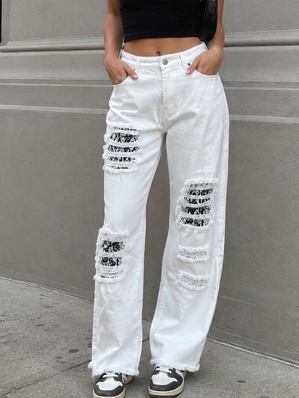 SHEIN Distressed Ripped Straight Leg Jeans W28 L32